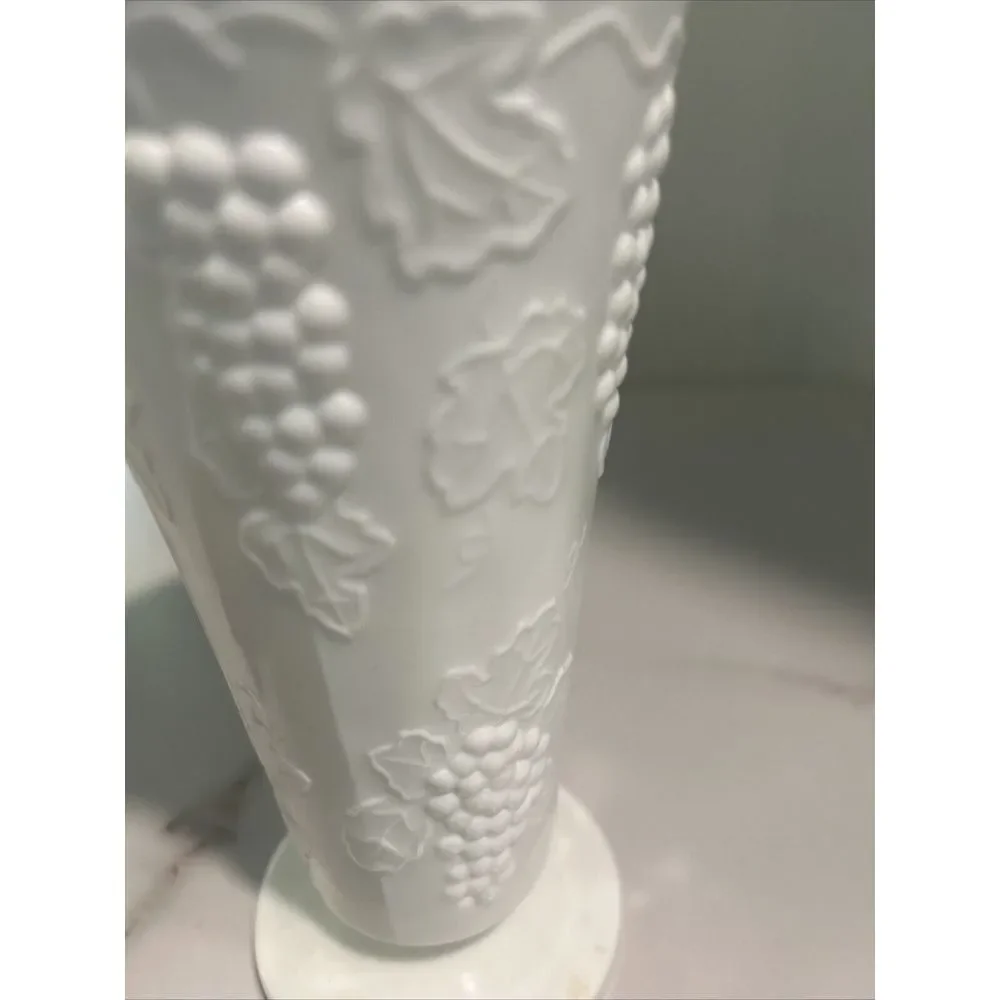 Vintage Milk Glass Grape Vine Design White Footed 7.75